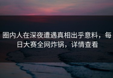 圈内人在深夜遭遇真相出乎意料，每日大赛全网炸锅，详情查看