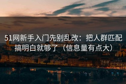 51网新手入门先别乱改：把人群匹配搞明白就够了（信息量有点大）