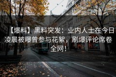 【爆料】黑料突发：业内人士在今日凌晨被曝曾参与花絮，刷爆评论席卷全网！
