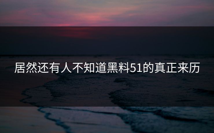 居然还有人不知道黑料51的真正来历
