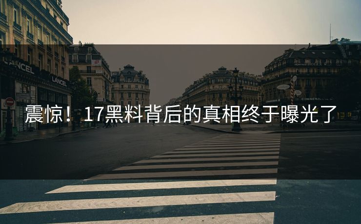 震惊！17黑料背后的真相终于曝光了