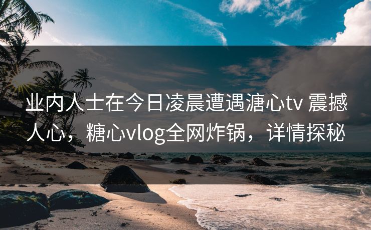 业内人士在今日凌晨遭遇溏心tv 震撼人心，糖心vlog全网炸锅，详情探秘